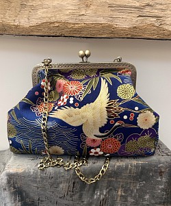 Petit sac bourse en coton avec fermoir et chaîne / petite pochette à l’intérieur