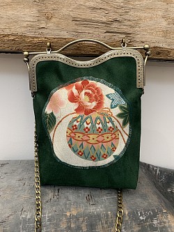 Sac en suedine et coton japonais avec fermoir rétro et chaîne
