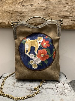 Sac avec fermoir art déco en suedine et coton japonais