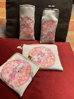 Etuus à lunettes pochette et porte monnaie en suedine et coton japonais
